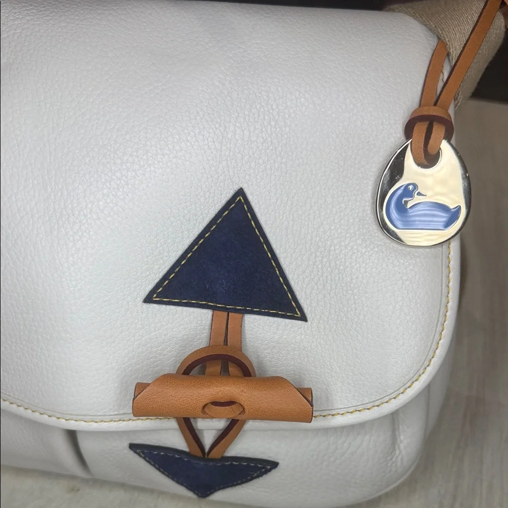 Dooney & Bourke White and Navy Medium Toggle Crossbody Bag